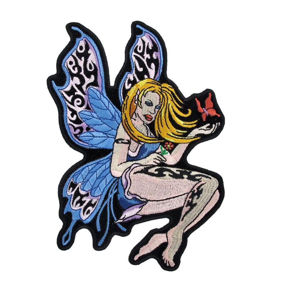 Tattooed Butterfly Fairy Biker Vest Patch Rockabilly